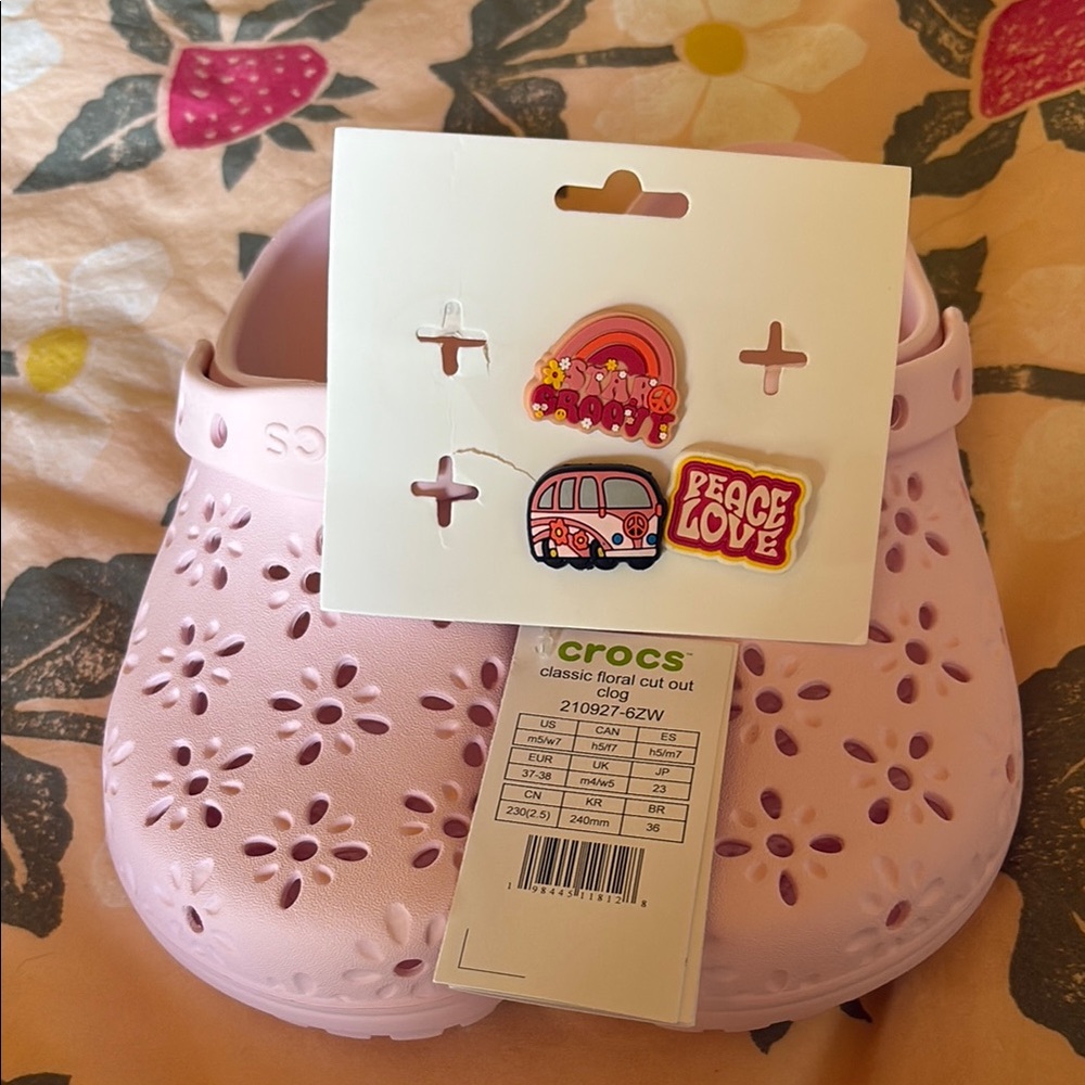 Crocs Classic Floral Cut-Out Clogs in Light Pink